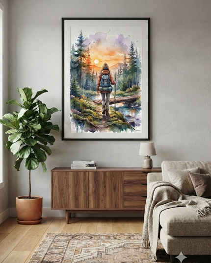 Hiking Forest Mountain Sunset Wall Art