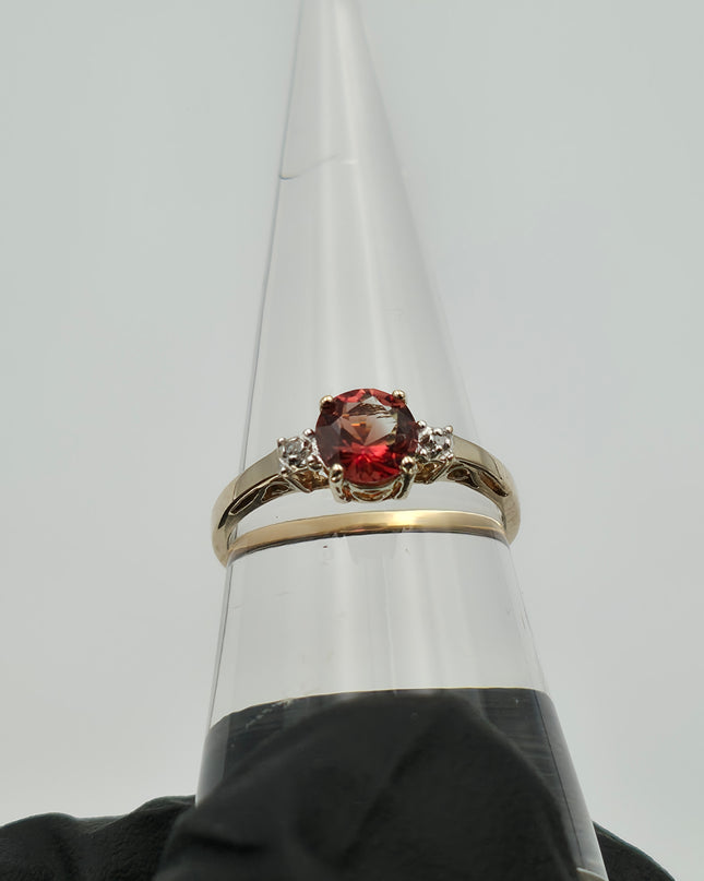 Red Oregon Sunstone .6 Ct Promise Ring W/Diamonds