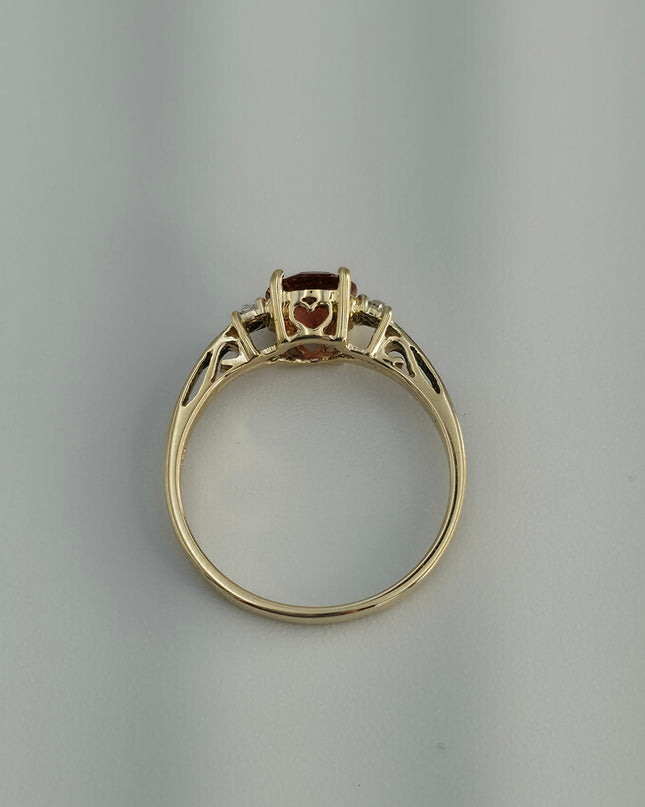 Red Oregon Sunstone .6 Ct Promise Ring W/Diamonds