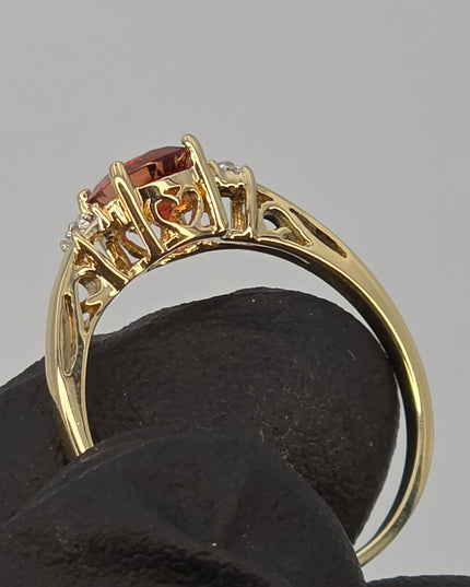 Red Oregon Sunstone .6 Ct Promise Ring W/Diamonds
