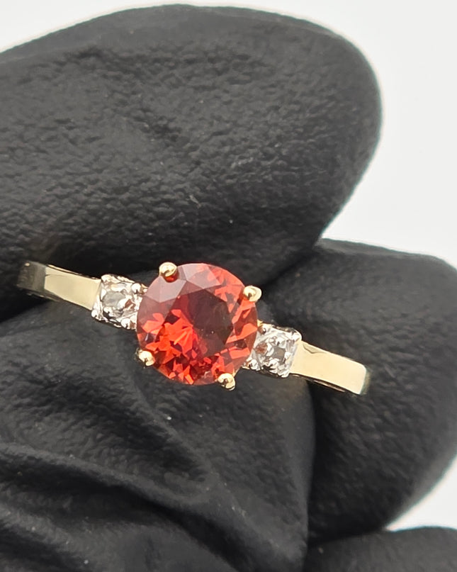 Red Oregon Sunstone .6 Ct Promise Ring W/Diamonds