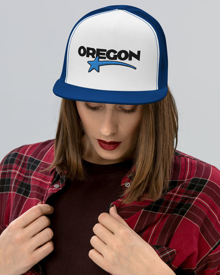 Oregon Star Black/Blue - Embroidered - Trucker Cap