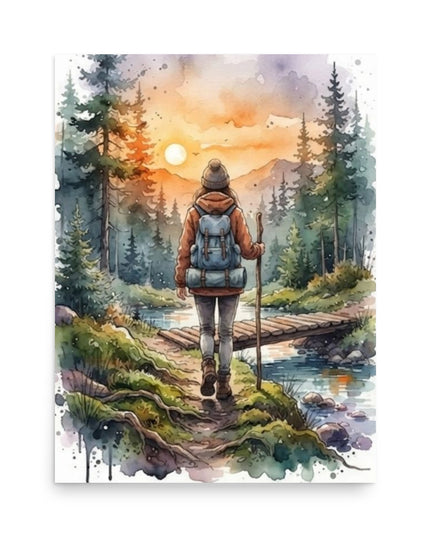 Hiking Forest Mountain Sunset Wall Art