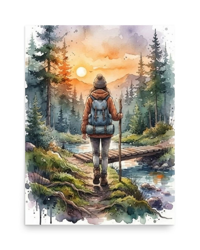Hiking Forest Mountain Sunset Wall Art