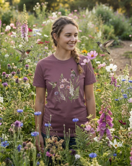 Hummingbirds and Wildflowers- Premium Comfort Colors t-shirt