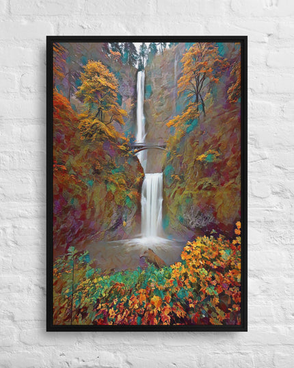 Multnomah Falls/Autumn - Framed Canvas Art