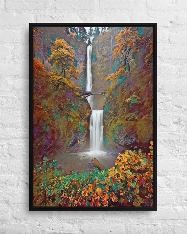 Multnomah Falls/Autumn - Framed Canvas Art