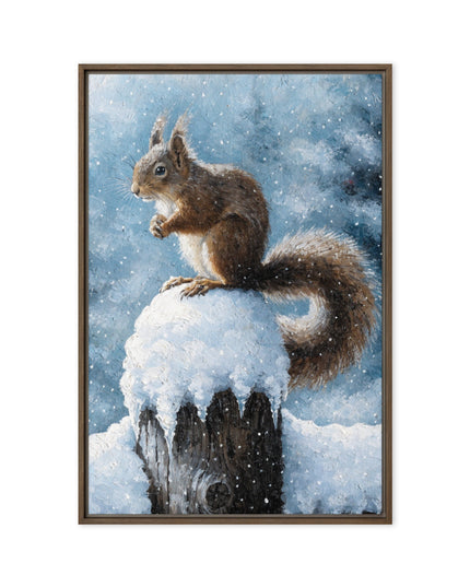 Squirl in Winter - Framed Canvas Art