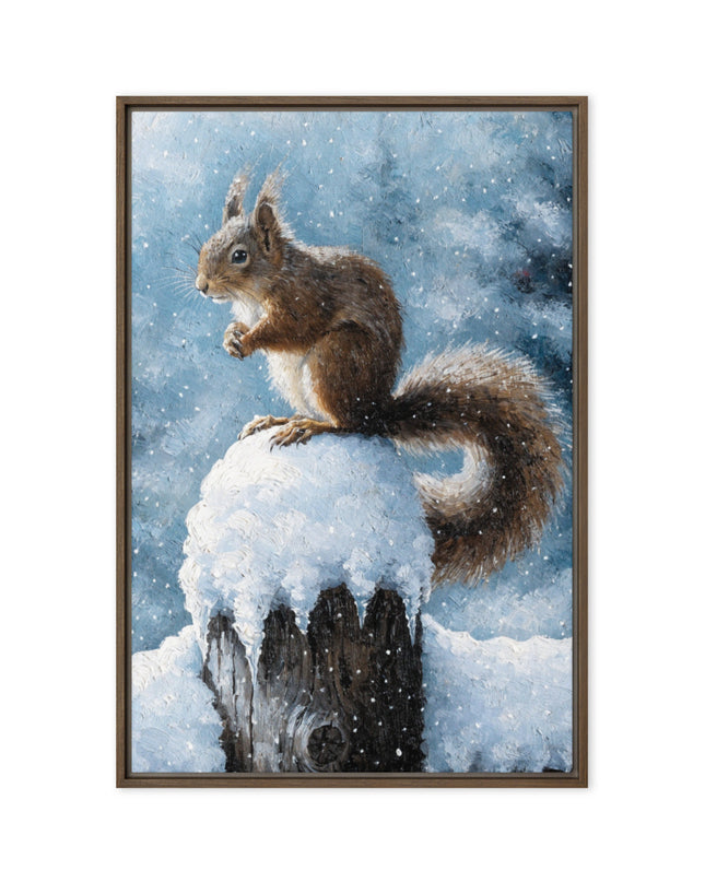 Squirl in Winter - Framed Canvas Art