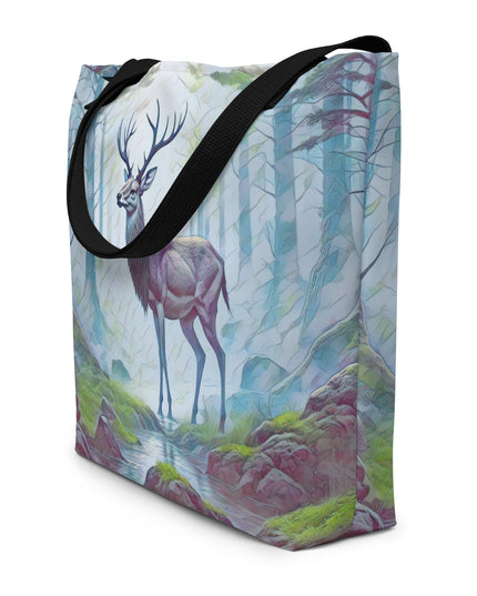 Oregon Deer in the Woods - Digital Art - Large 16x20 Tote Bag W/Pocket $34.95