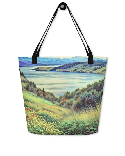 Columbia River - Digital Art - Large 16x20 Tote Bag W/Pocket