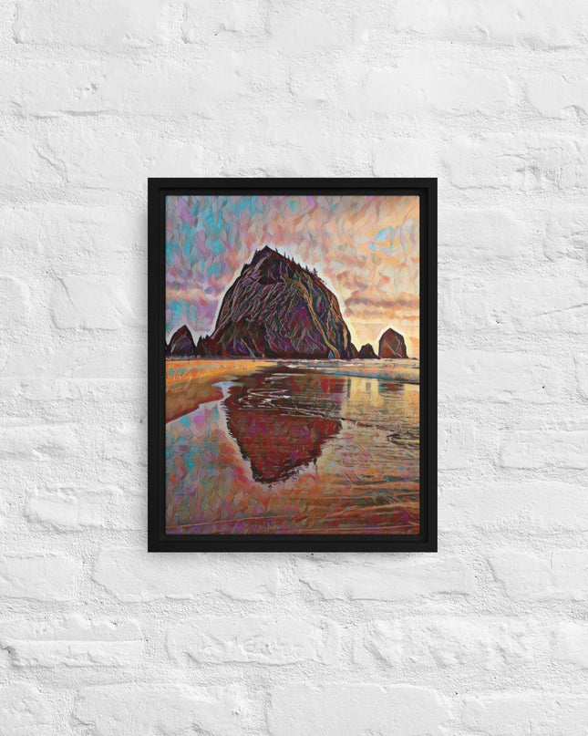 Haystack Rock - Digital Art - Framed canvas