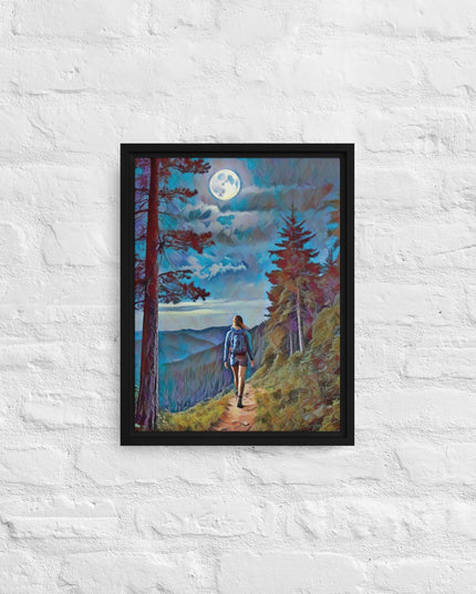 Oregon Full Moon Hiking - Digital Art - Framed canvas