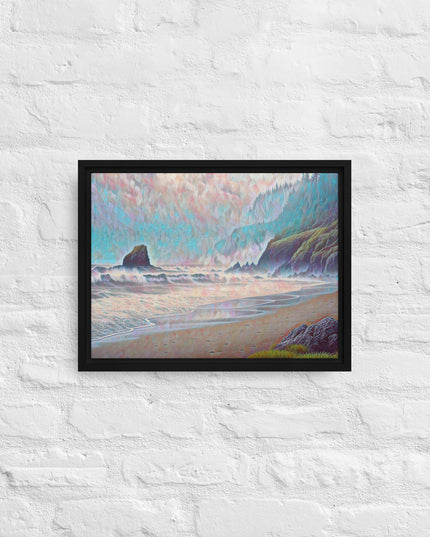 Oregon Ocean Beach - Digital Art - Framed canvas