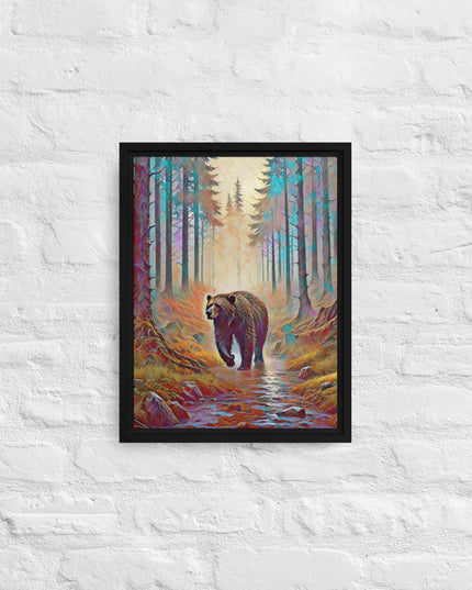 Oregon Bear in the Woods - Digital Art - Framed canvas