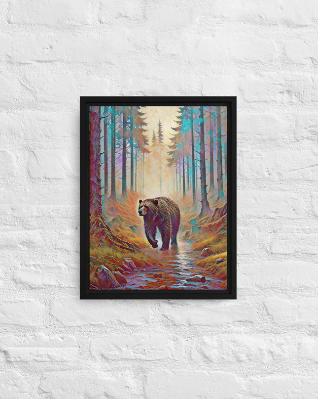 Oregon Bear in the Woods - Digital Art - Framed canvas
