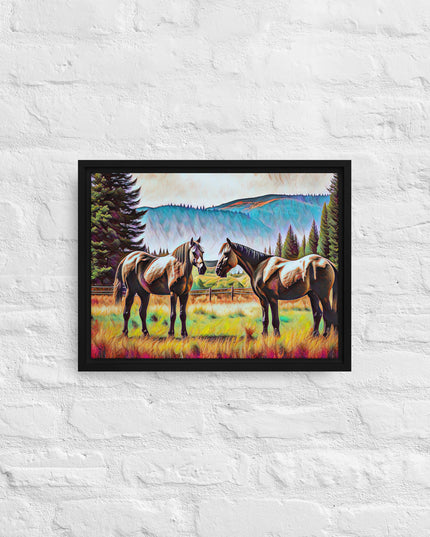 Central Oregon Horses - Digital Art - Framed canvas