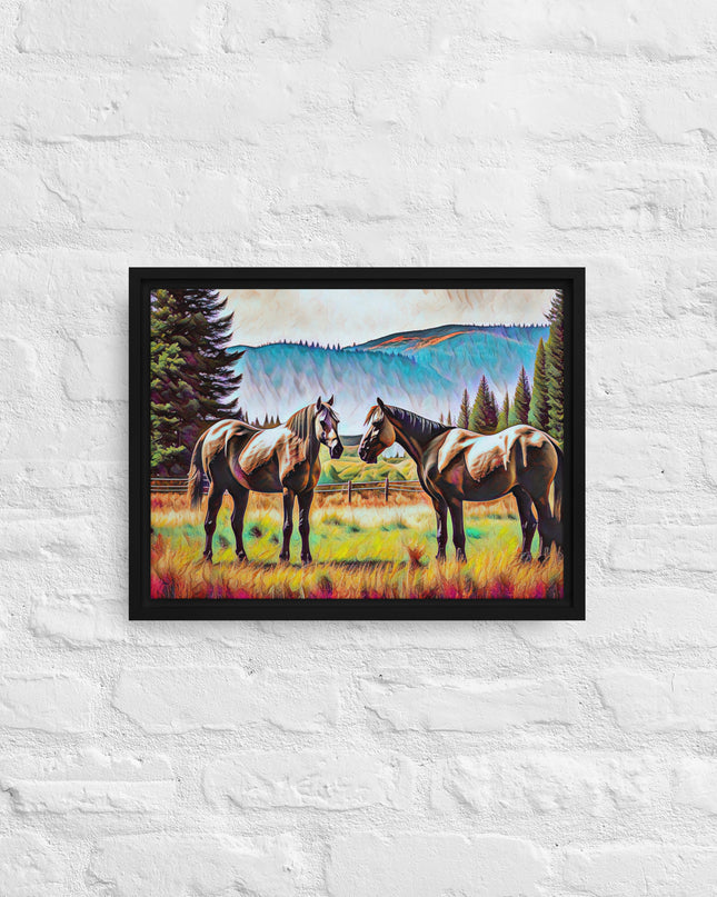 Central Oregon Horses - Digital Art - Framed canvas