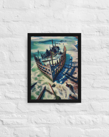 Ship Wreck on the Oregon Coast - Digital Art - Framed canvas