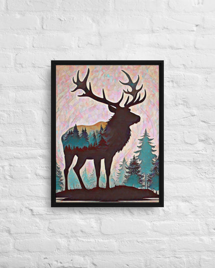 Oregon Elk in the Forest - Digital Art - Framed canvas