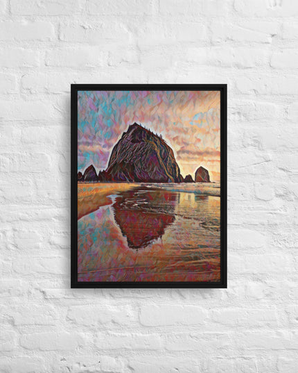 Haystack Rock - Digital Art - Framed canvas