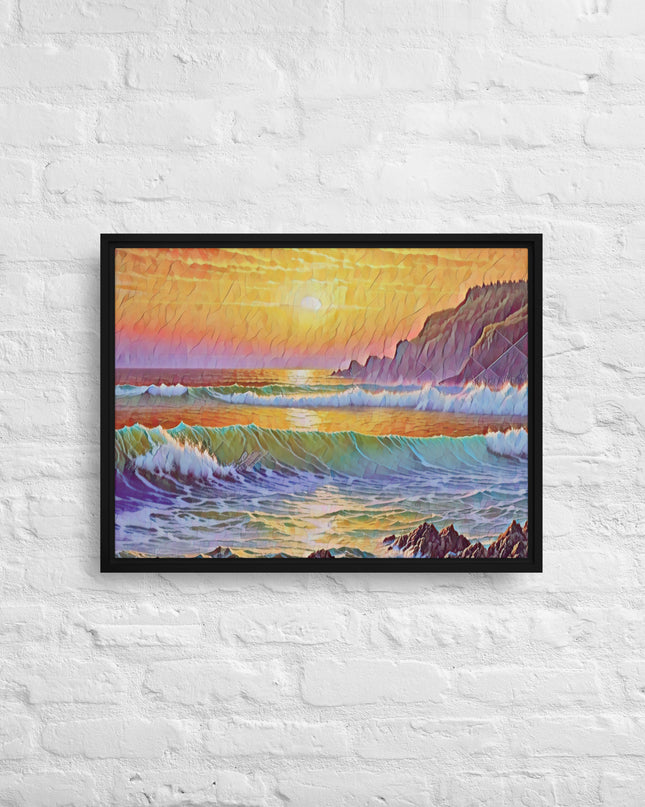Oregon Coast Sunset - Digital Art - Framed canvas