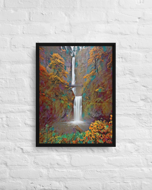 Multnomah Falls/Autumn - Digital Art - Framed canvas