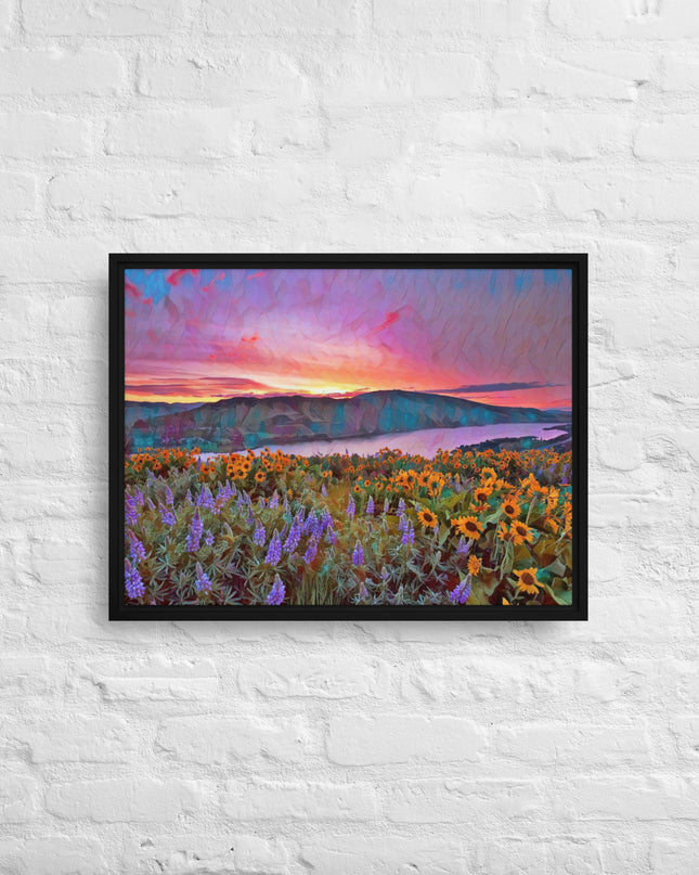 Columbia Gorge Wildflowers - Digital Art - Framed canvas