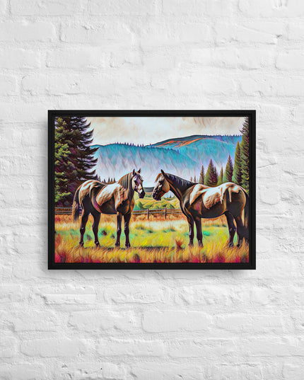 Central Oregon Horses - Digital Art - Framed canvas
