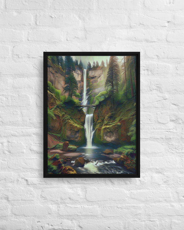 Multnomah Falls - Digital Art - Framed canvas