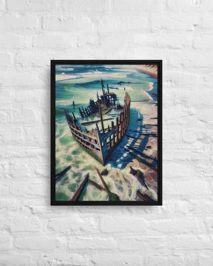 Ship Wreck on the Oregon Coast - Digital Art - Framed canvas