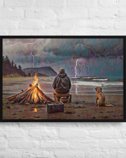 Bonfire in the Storm Digital Art - Framed canvas