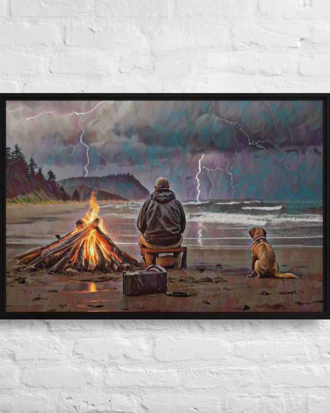 Bonfire in the Storm Digital Art - Framed canvas