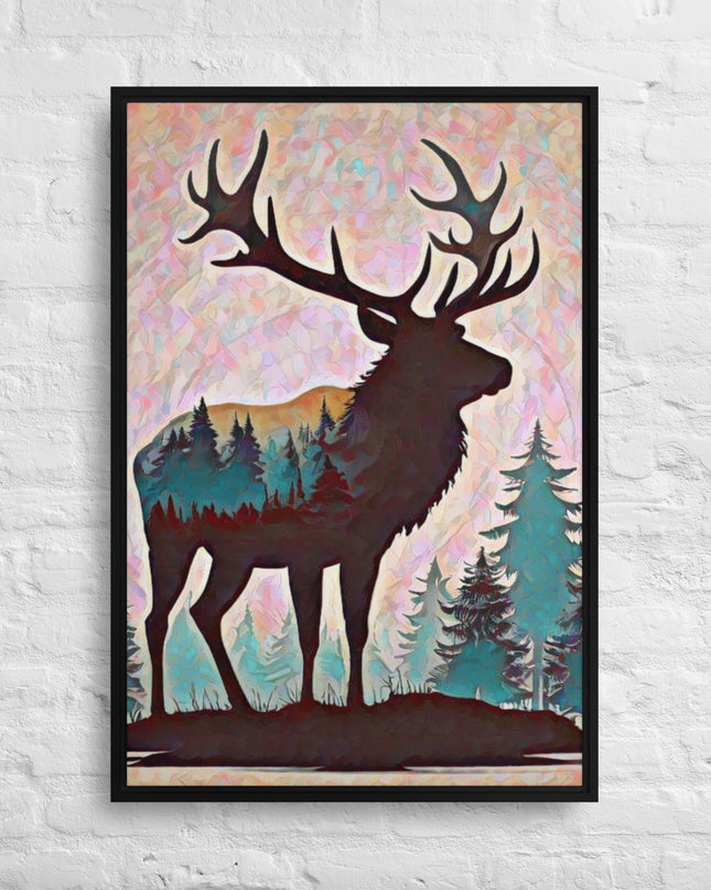 Oregon Elk in the Forest - Digital Art - Framed canvas