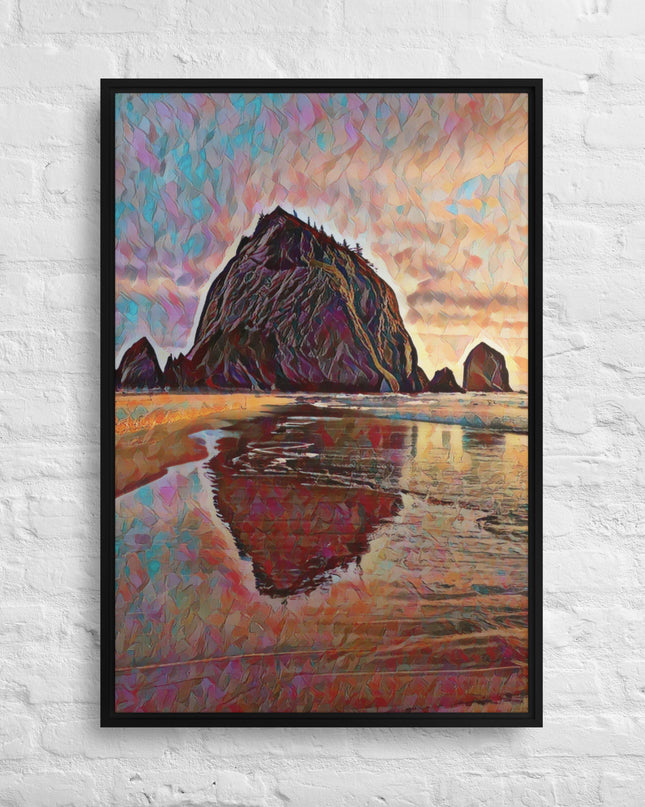 Haystack Rock - Digital Art - Framed canvas