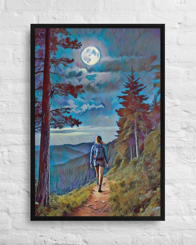 Oregon Full Moon Hiking - Digital Art - Framed canvas