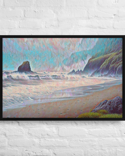 Oregon Ocean Beach - Digital Art - Framed canvas