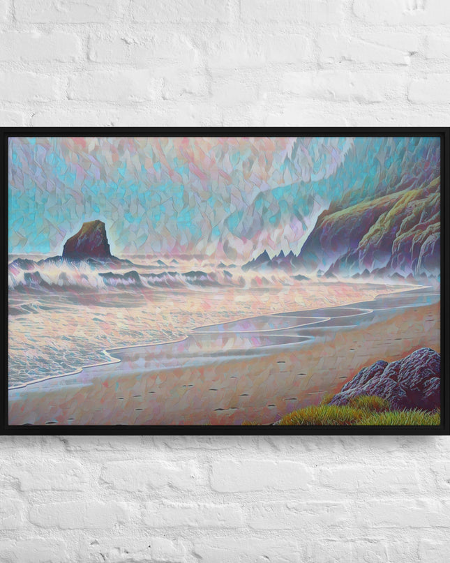 Oregon Ocean Beach - Digital Art - Framed canvas