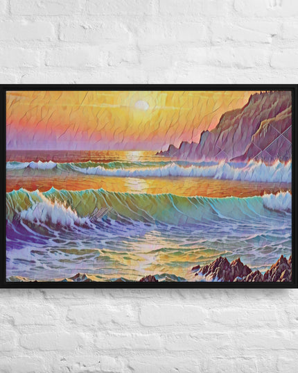Oregon Coast Sunset - Digital Art - Framed canvas