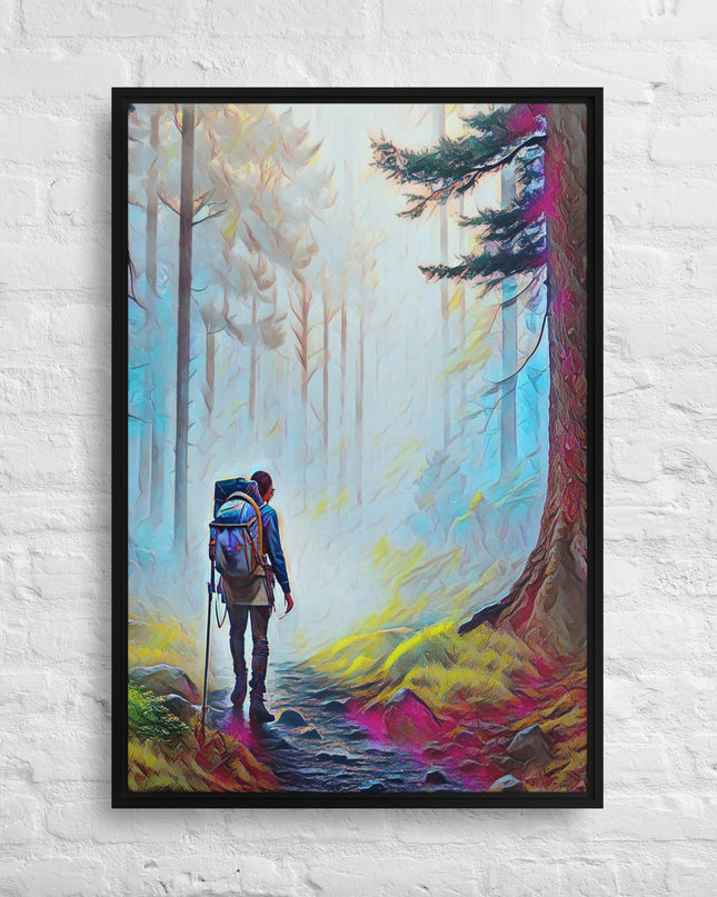 Hiking the Oregon Woods - Digital Art - Framed canvas