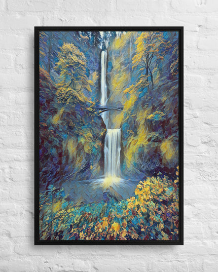 Multnomah Falls/Blue - Digital Art - Framed canvas