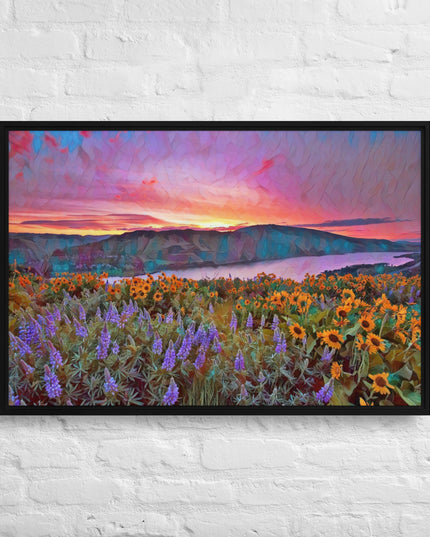 Columbia Gorge Wildflowers - Digital Art - Framed canvas