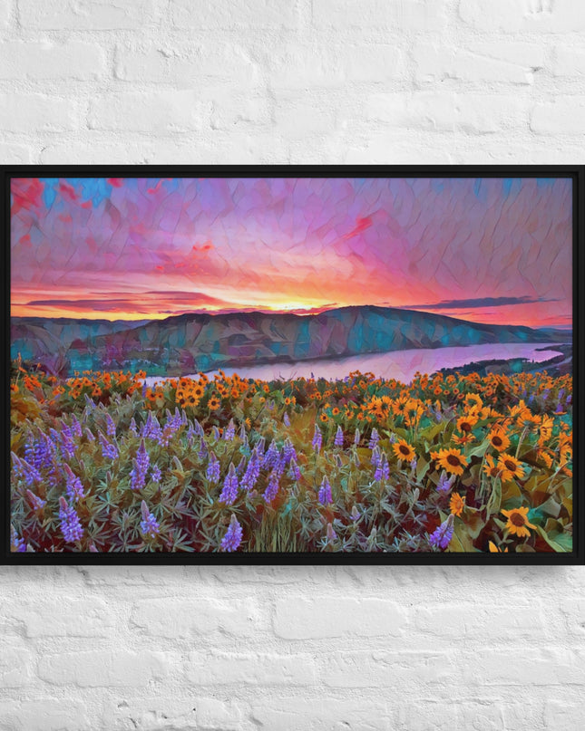 Columbia Gorge Wildflowers - Digital Art - Framed canvas