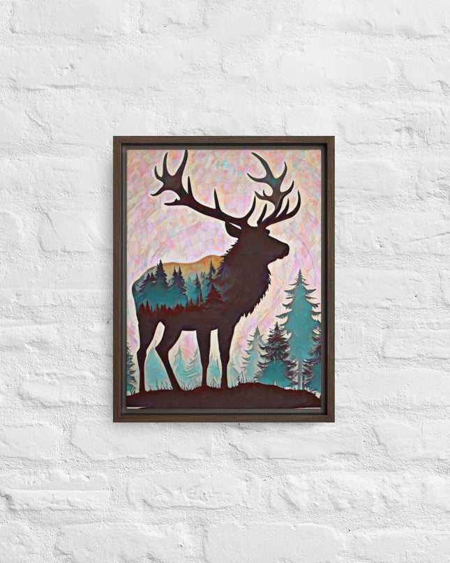 Oregon Elk in the Forest - Digital Art - Framed canvas