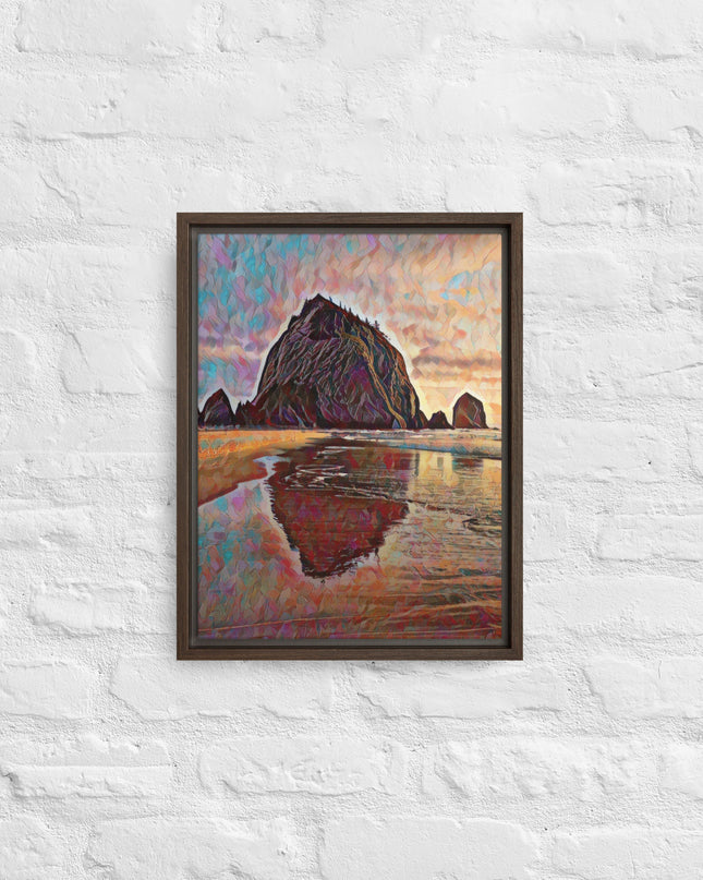 Haystack Rock - Digital Art - Framed canvas