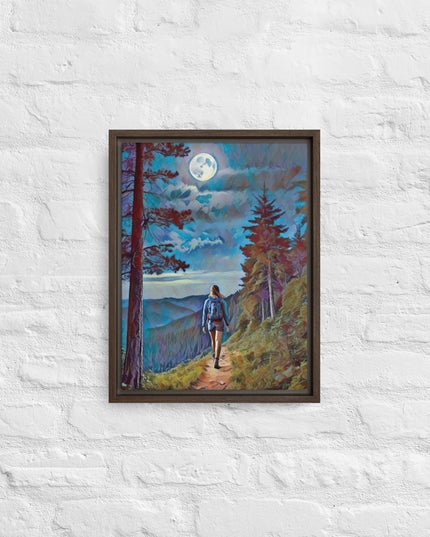 Oregon Full Moon Hiking - Digital Art - Framed canvas