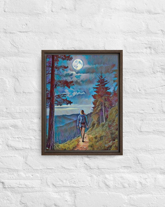 Oregon Full Moon Hiking - Digital Art - Framed canvas