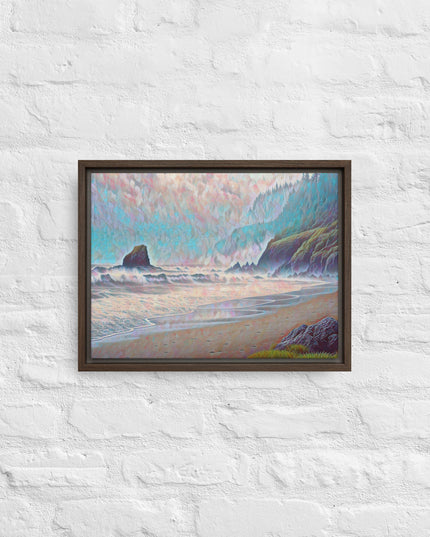 Oregon Ocean Beach - Digital Art - Framed canvas