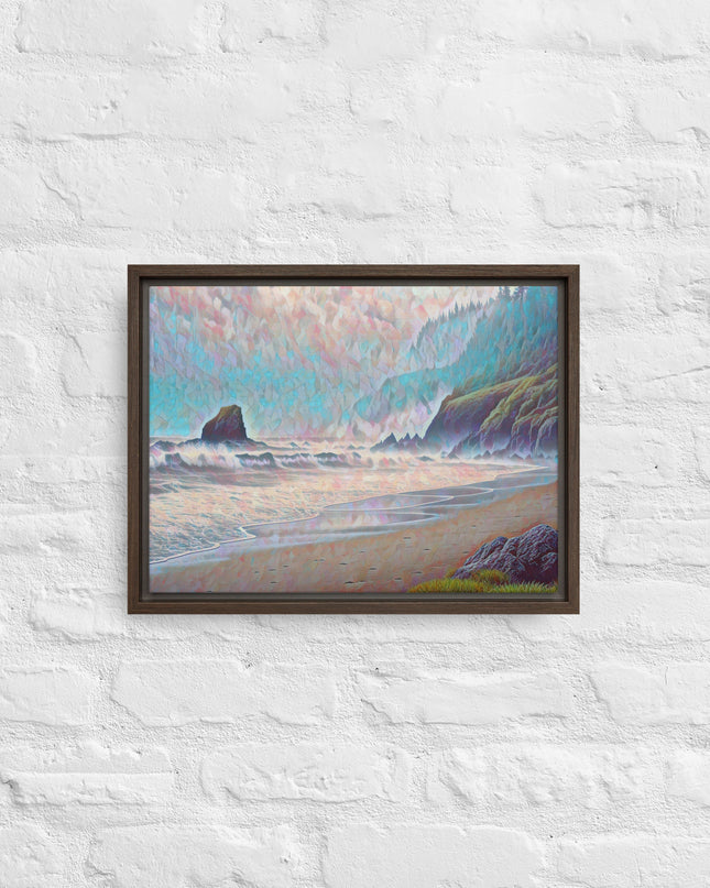 Oregon Ocean Beach - Digital Art - Framed canvas