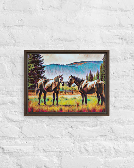 Central Oregon Horses - Digital Art - Framed canvas